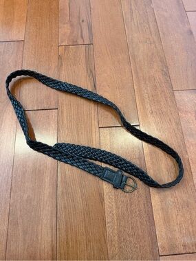 Black Braided Woven Belt Adjustable Metal Buckle 45"